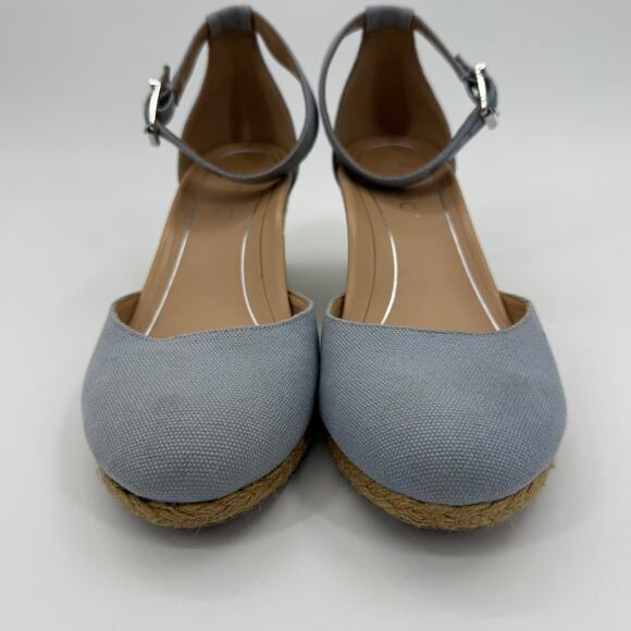 VIONIC Espadrilles Wedges Women 10 Blue Canvas Ankle Strap Closed Toe Amy - Picture 3 of 8